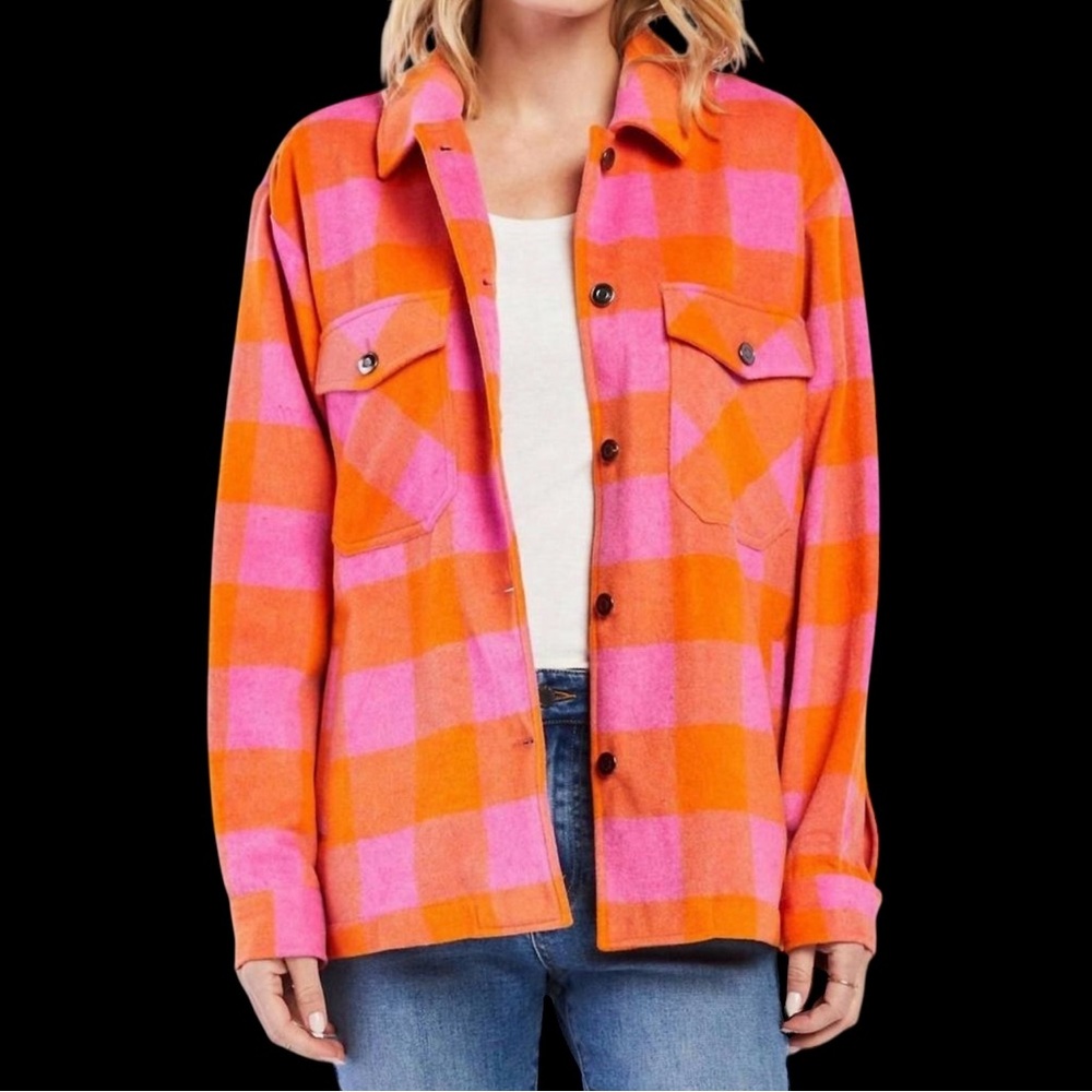 Velvet Heart Sheryl NWOT Button Down Plaid Cotton Shacket with Pockets Sz M #252